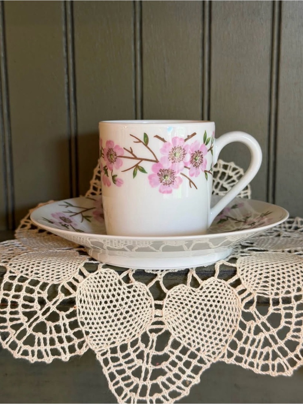 Vintage Porcelaine de Paris France Cup & Saucer-Pink Cherry Blossom Floral G125